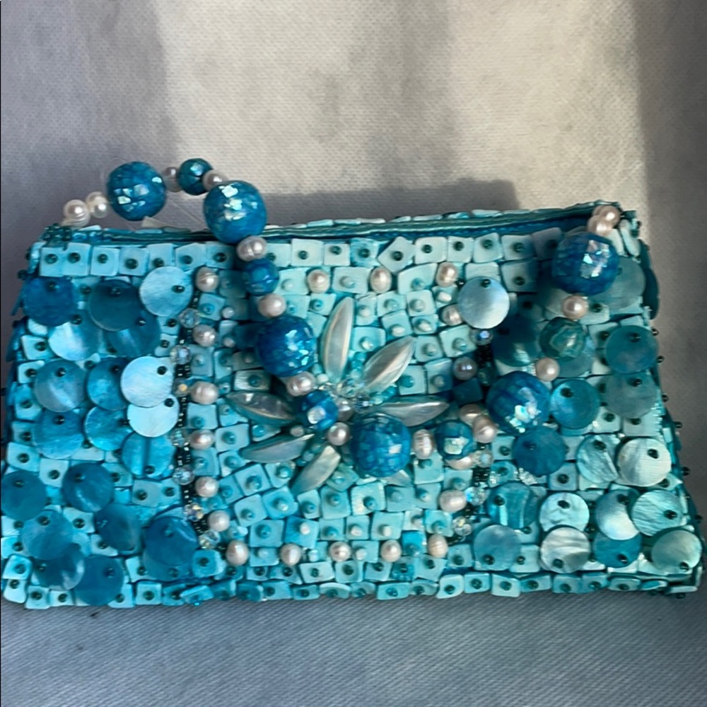 beautiful Blue mother of Pearl purse bag